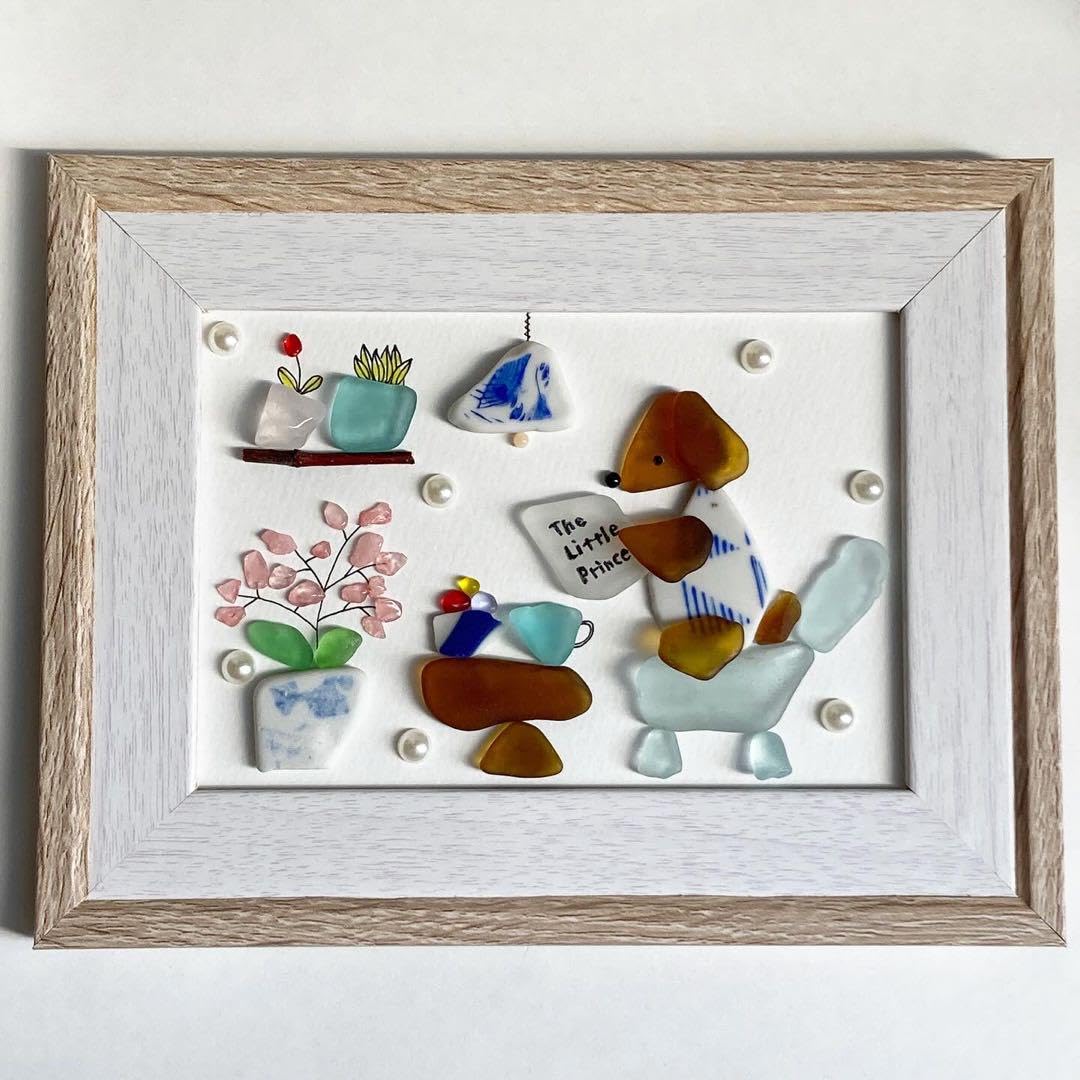 Amazon.co.jp: シーグラスアート ダックスフンド 読書の時間 ペット